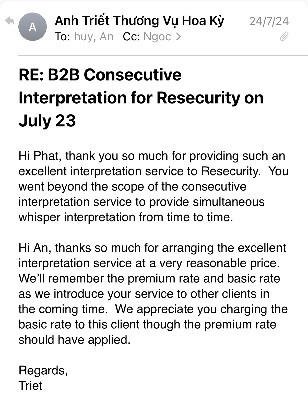 Client testimonial