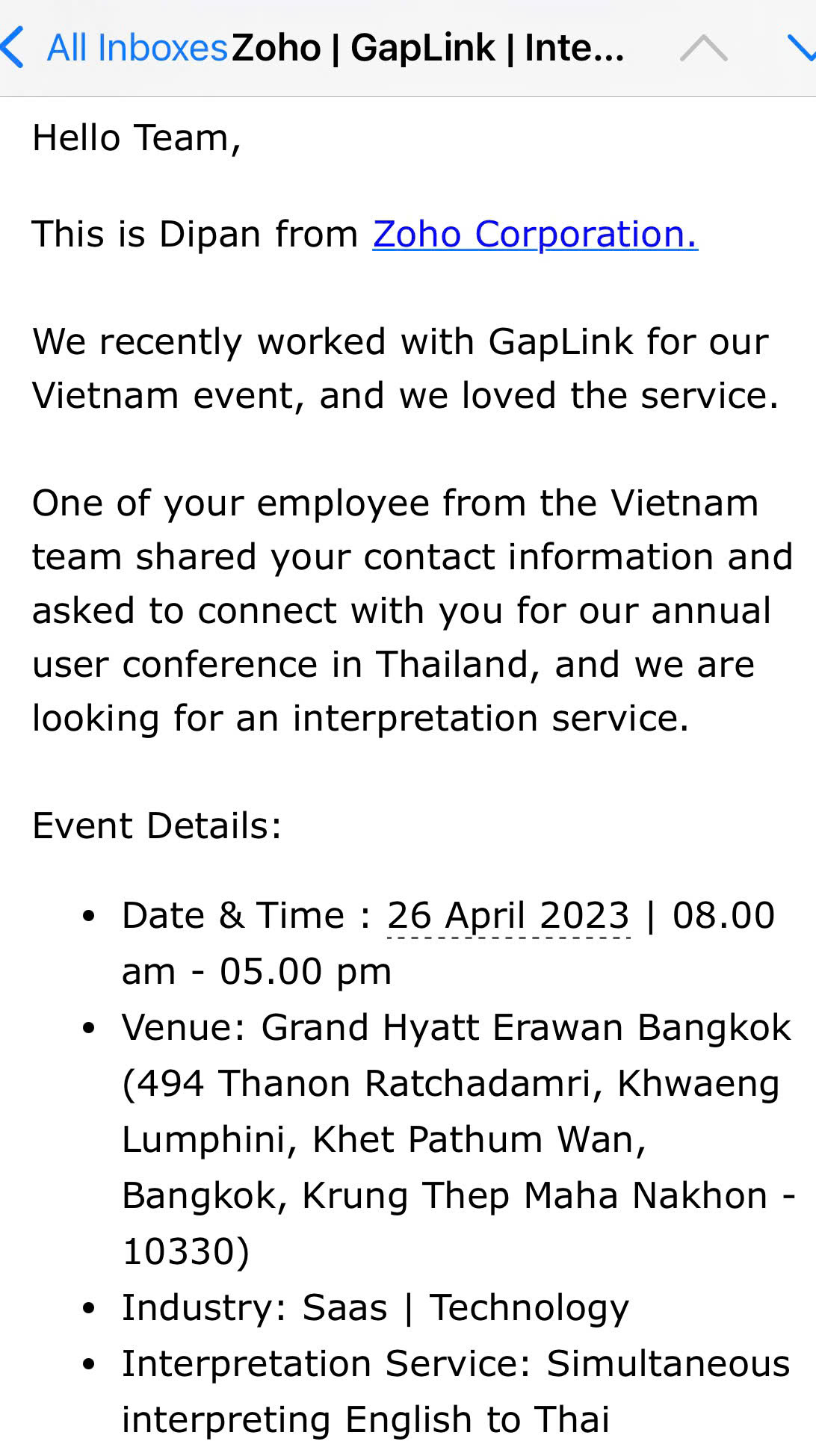Client testimonial