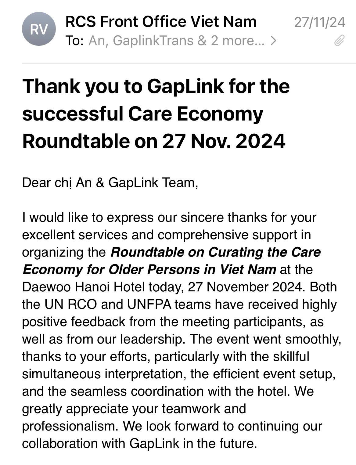 Client testimonial
